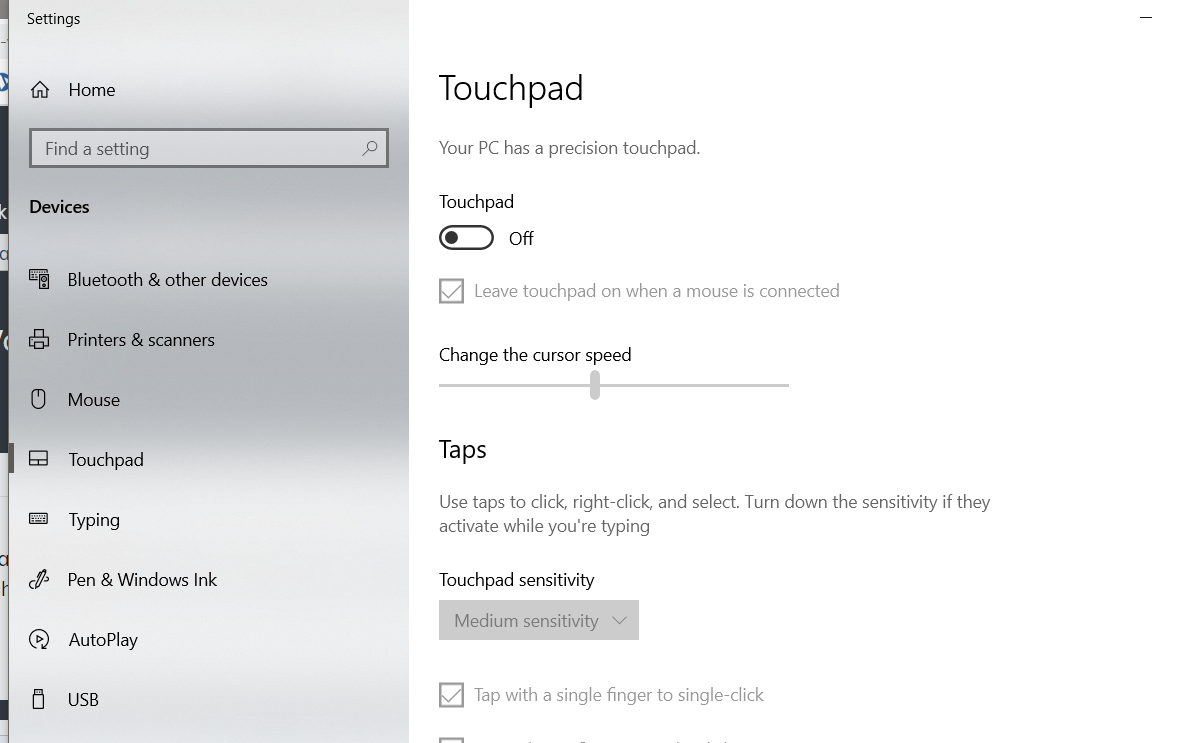 Tắt Touchpad Sensitivity