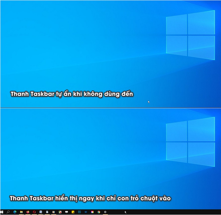 Thanh taskbar khi trỏ chuột và khi không trỏ chuột 